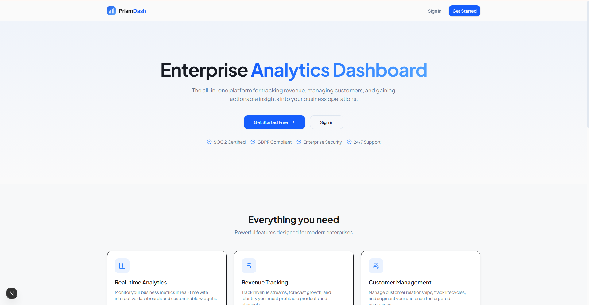 Prism Dash — enterprise analytics dashboard built by RA Technologies